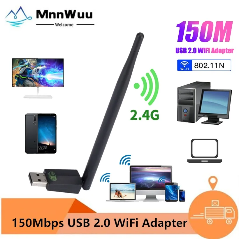 

MnnWuu Mini USB WiFi Adapter LAN Wi-Fi Receiver 150Mbps WIFI Adapter Wireless Network Card Play and Play For PC Windows