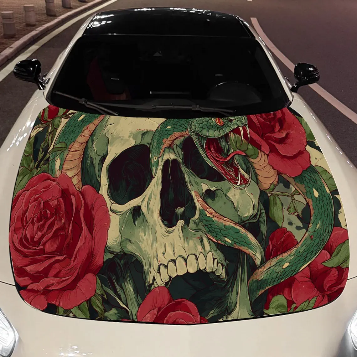 Skull Head Snake Flower print,car hood stickers,PVC waterproof Self adhesive car hood sticker,car hood decoration protection sti