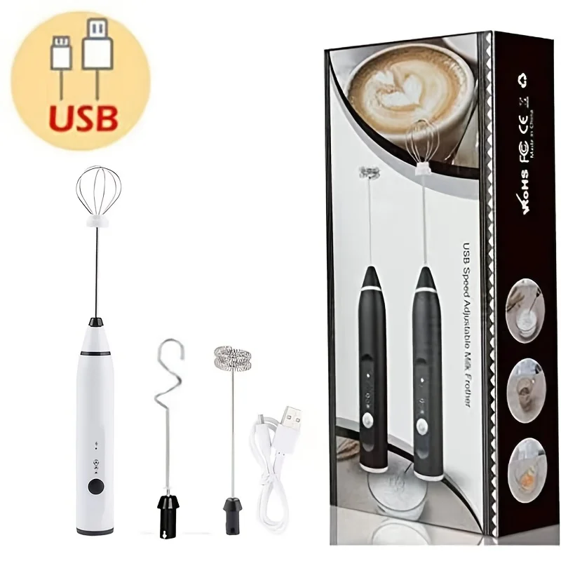 Milk Frother - USB Rechargeable Handheld Foam Maker with 2 Stainless Whisks, 3-Speed Adjustable for Perfect Bulletproof Coffee,
