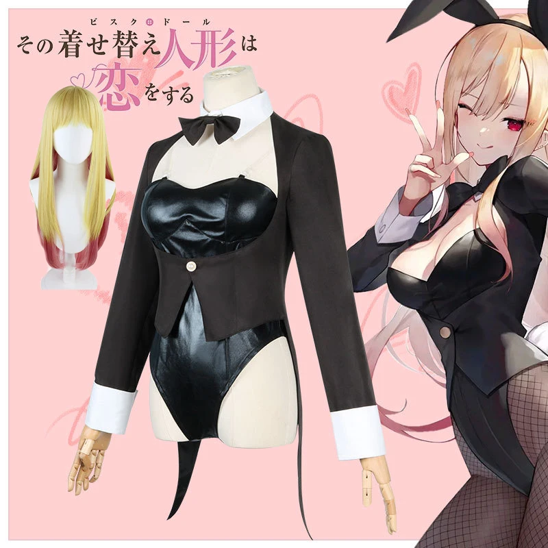 Anime Cosplay Marin Kitagawa Bunny Girl Marin Kitagawa Sexy Jumpsuit Headwear Stockings Wig