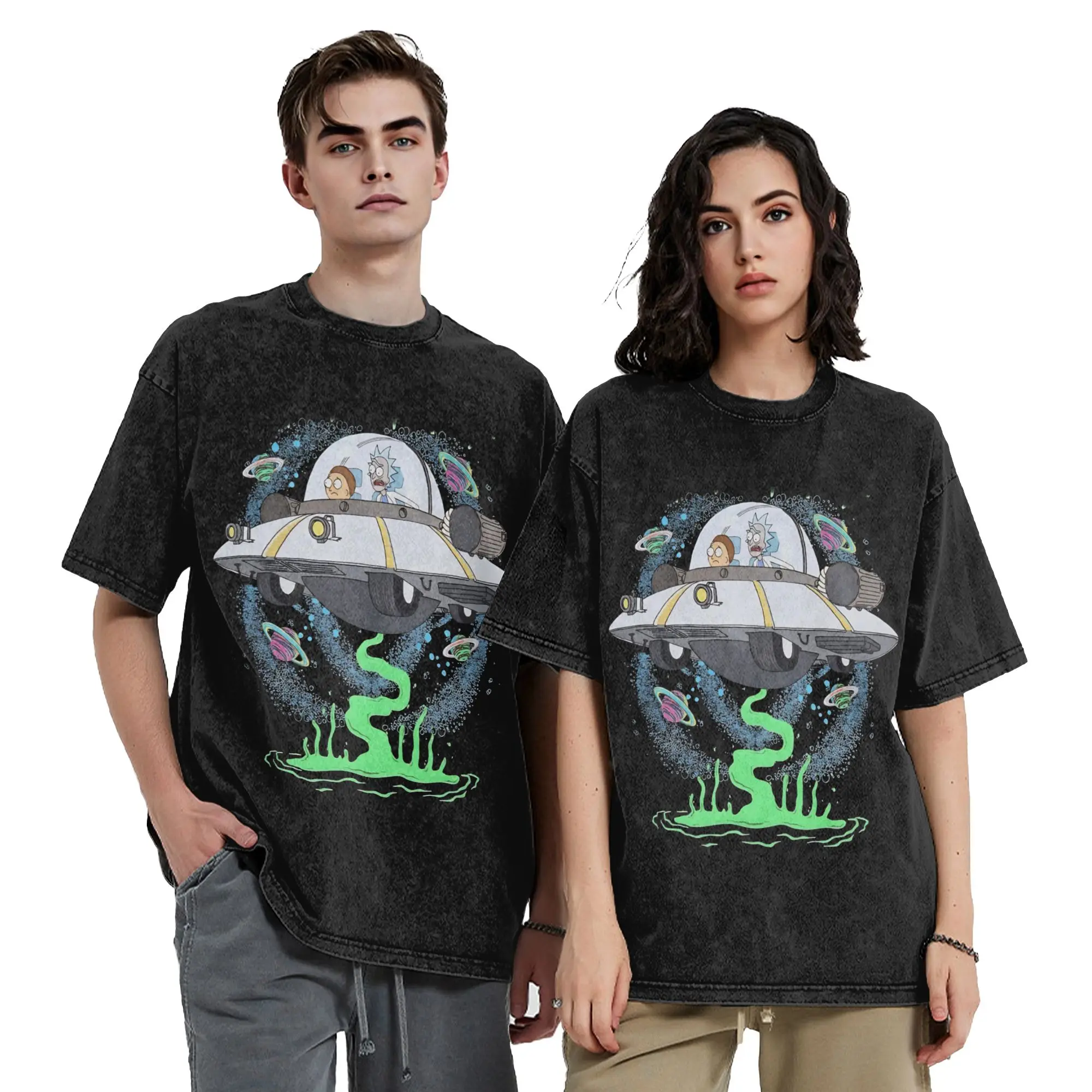 Cartoon R-Rick and M-Morty Vintage Washed T Shirt 100% Cotton Humor T-Shirt Round Neck Adventure Tees Short Sleeve Tops 6XL
