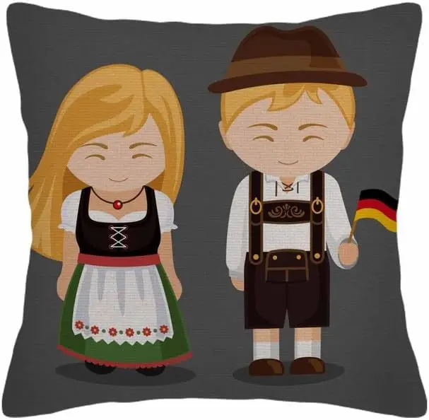Throw Pillow Covers Germans in National Dress with Flag Man and Woman Traditional Bavarian Costume Travel to Germany People Pill