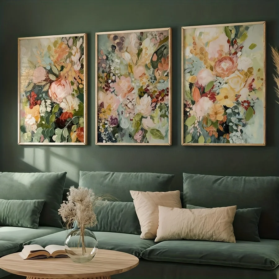 3pcs/set Boho Pastel Floral Abstract Canvas Print Poster Vintage Vibrant Flowers Art Prints Spring Wall Art Home Decor Poster