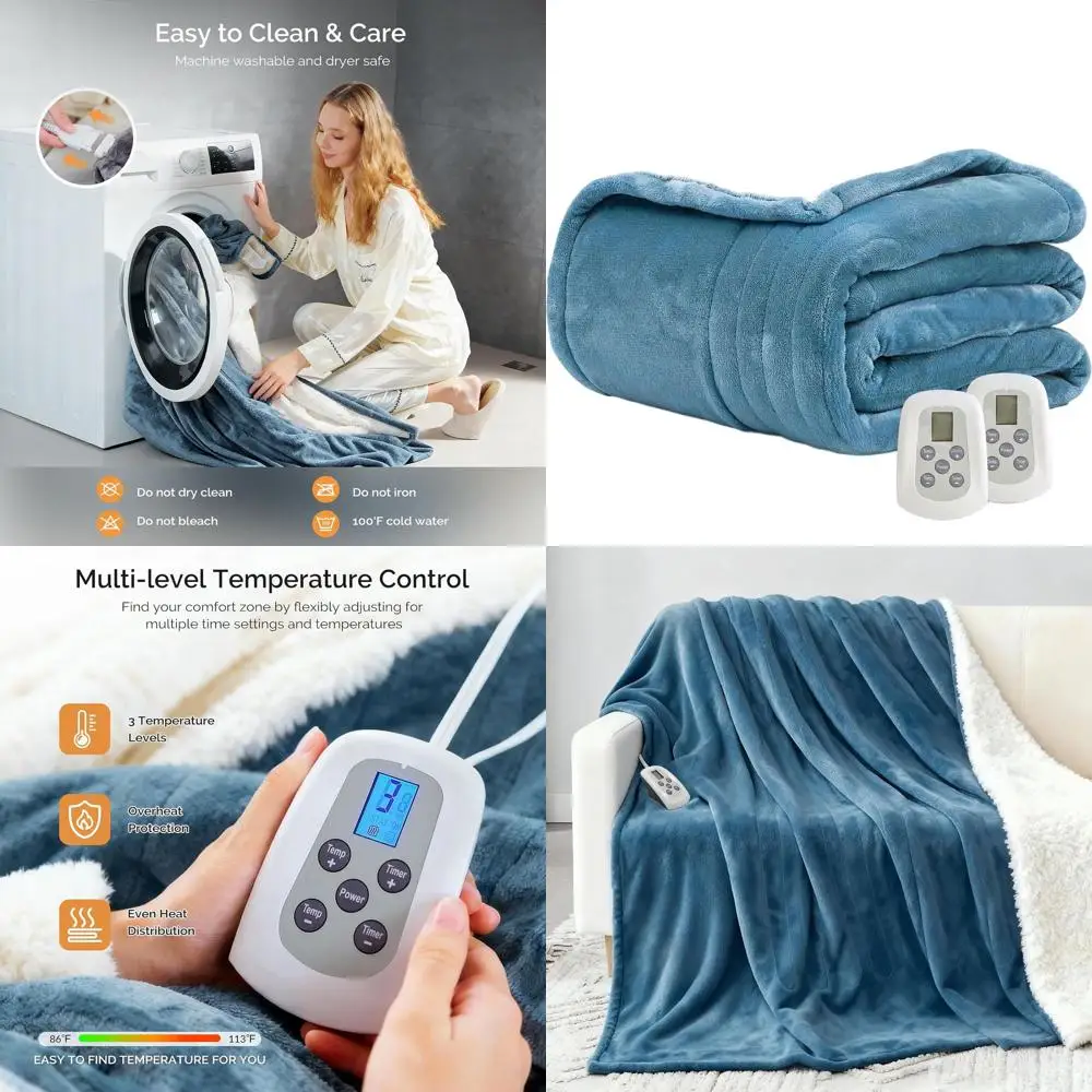 

King Size Electric Blanket 100x90 with Dual Controls, 10 Heat Settings, Auto-Off, Overheat Protection, Cozy Flannel, Machine Was