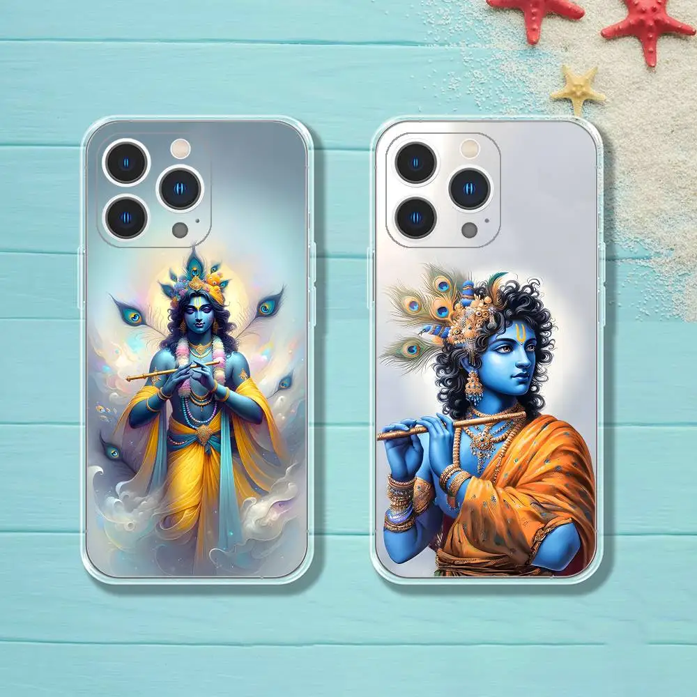 

Indian God Lord Krishna Phone Case iPhone 16 17 15 14 13 12 11 Pro Max Plus Mini Clear Full Back Cover Silicone Soft Shell