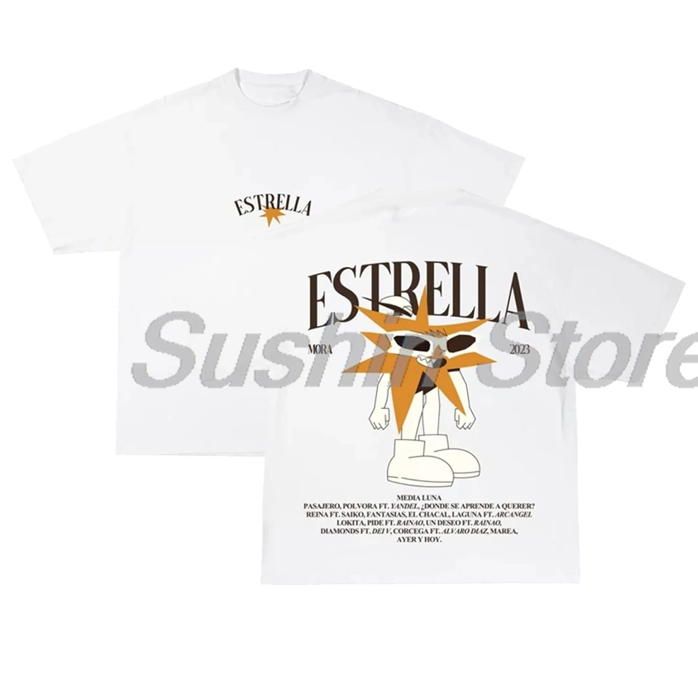 تي شيرت Mora Estrella Merch برقبة دائرية وأكمام قصيرة من القطن تي شيرت للنساء والرجال ملابس الشارع الشهير ملابس عصرية