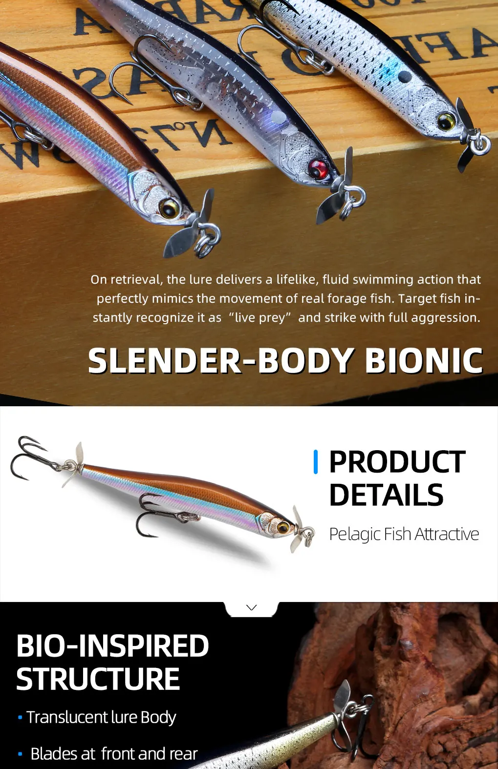 LETOYO Propeller-Stiftköder, sinkender Spinnköder, Swimbait, 80mm, 9,7g, Hecht-Wobbler, künstlicher Bassköder – Detail 7