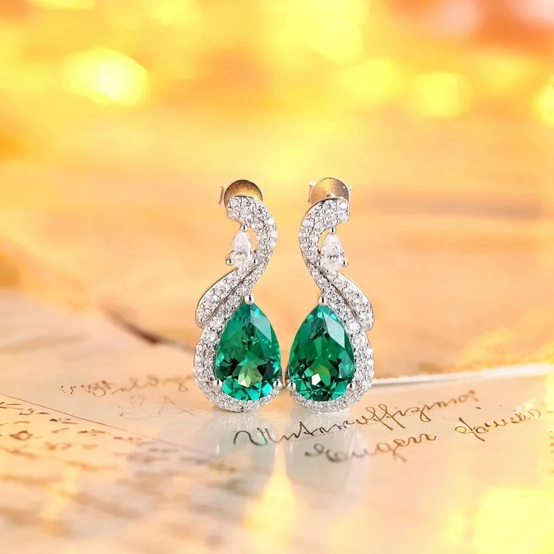 

Lab Created Emerald Earrings 925 Silver For Her Birthday Gift