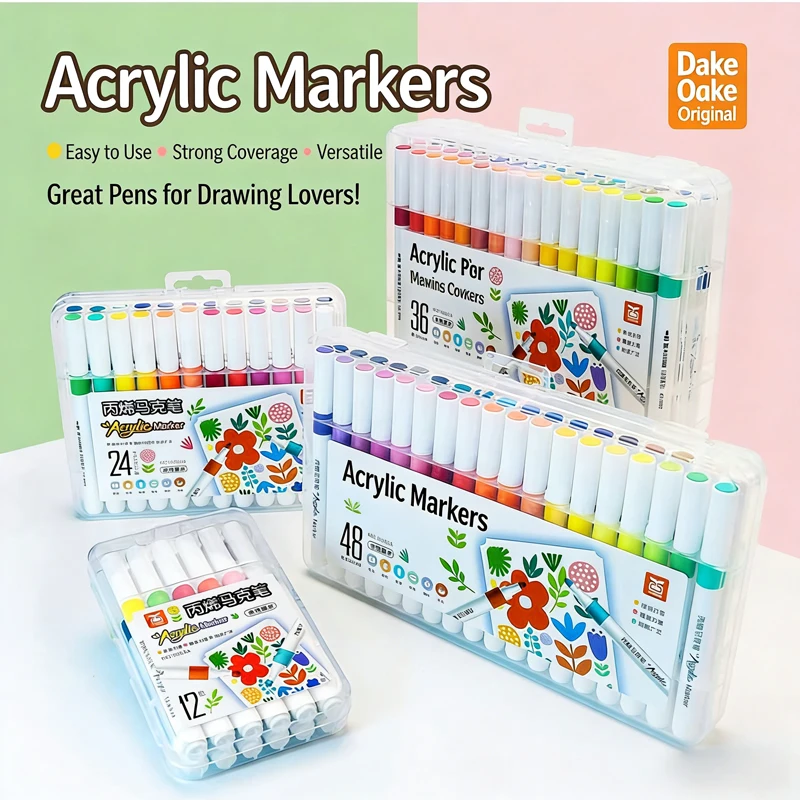 

12/24 Colors Of Colored Acrylic Markers, Color Art Graffiti Pens, Water-Resistant, Opaque, Water-Based, Hard-Head Design