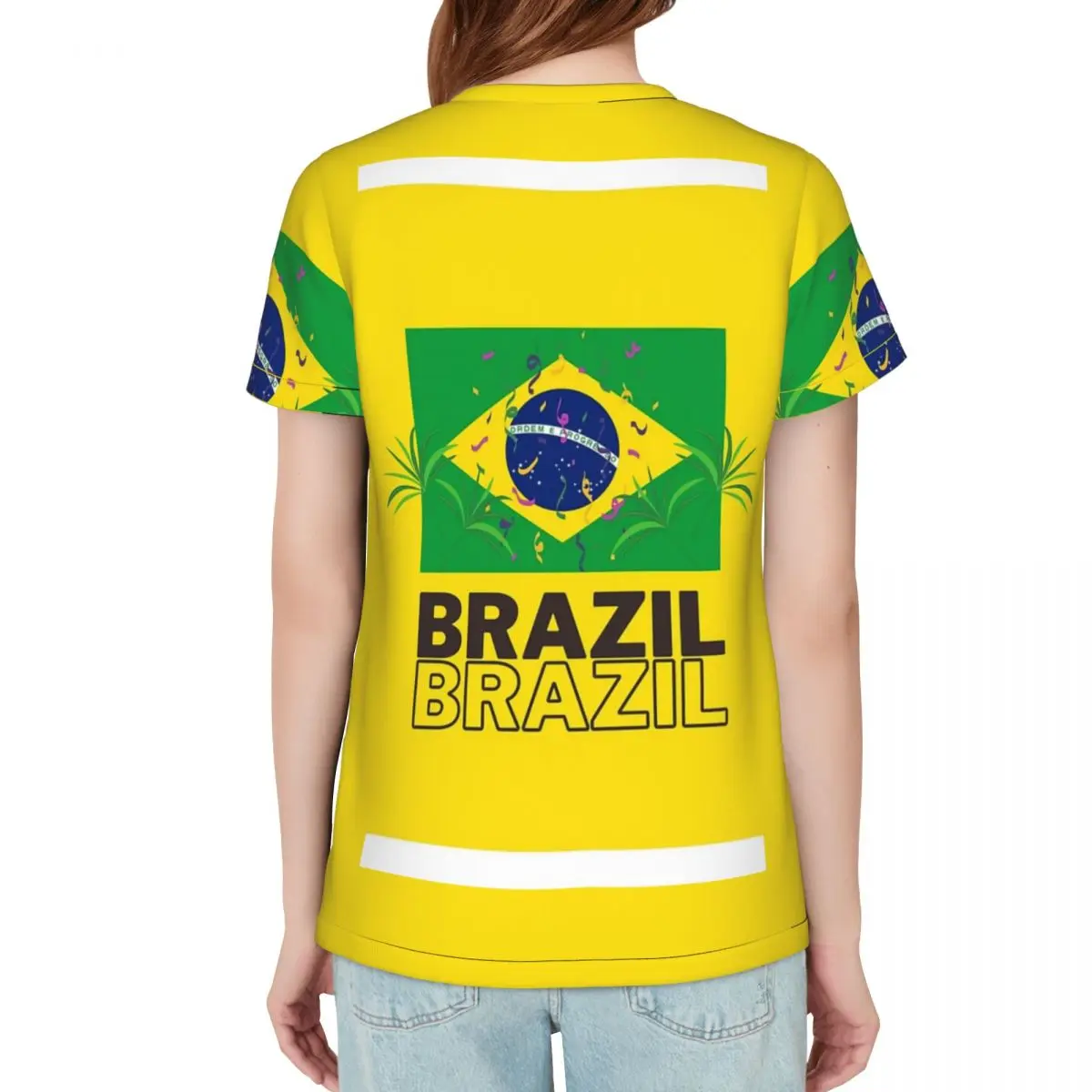Brazil National Flag T-Shirt Women Short Sleeve T Shirts Crew Neck Streetwear Cotton Summer Tees Streetwear