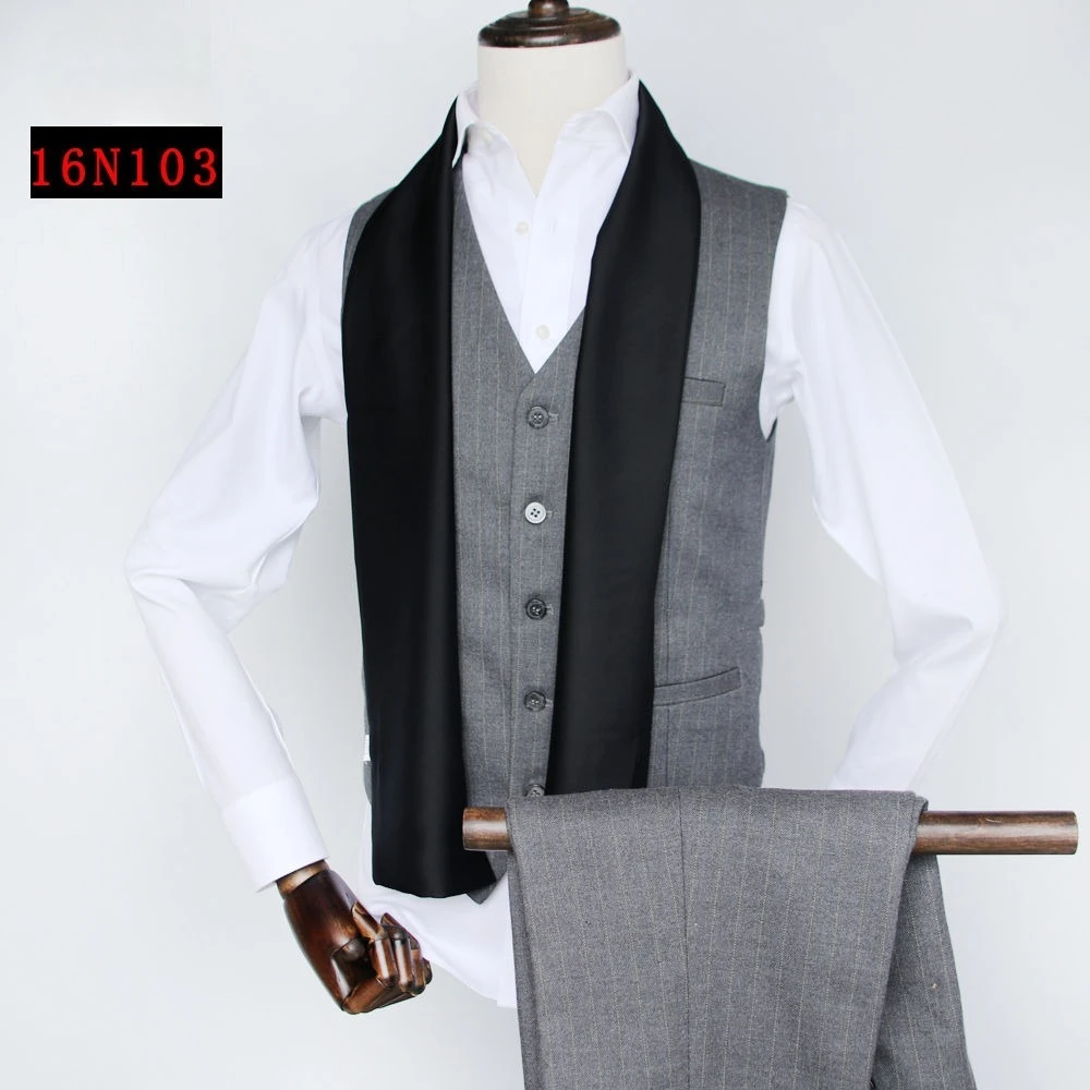 

Solid Color High-End Men's Black Thin Scarf Double-Sided Decorative Professional Shirt Anti-Dirt Collar Scarf