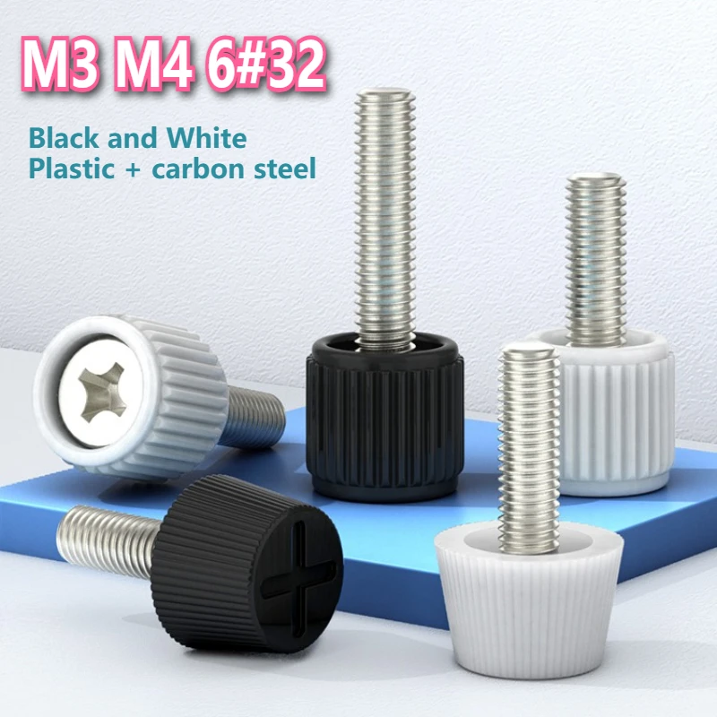 

20 шт. M3 M4 6 # 32-винт с накатанной головкой, пластиковый ручной винт, черно-белый пластиковый болт с крестообразной головкой, корпус компьютера, винт, охлаждающий вентилятор