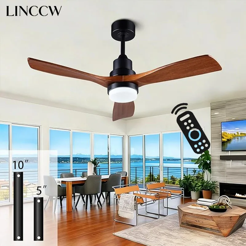 42 52 60 Inch Solid Wood Ceiling Fan Light Remote Control Timed 6 Speed Silent Electric Fan Bedroom Living Room Balcony Fans