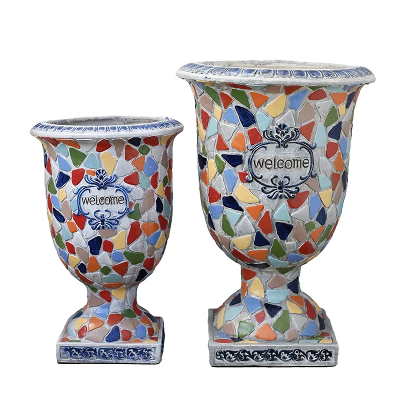 Garden Balcony Arrangement Decorative Flower Pot European Style Big Goblet Imitation Ceramic Creative 2023 New Model