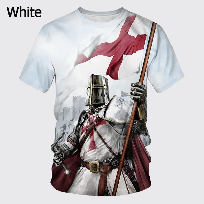 New Arrival Knights Templar Print 3d T-shirt Female Personality Sacred Cross Pattern Tshirt Men's Casual Outdoor Breathable Tops