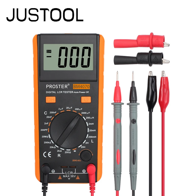 JUSTOOL LCR Meter Multimeter Tester BM4070 For Capacitance Resistance Inductance Crocodile Clip Measuring Tool With LCD Display