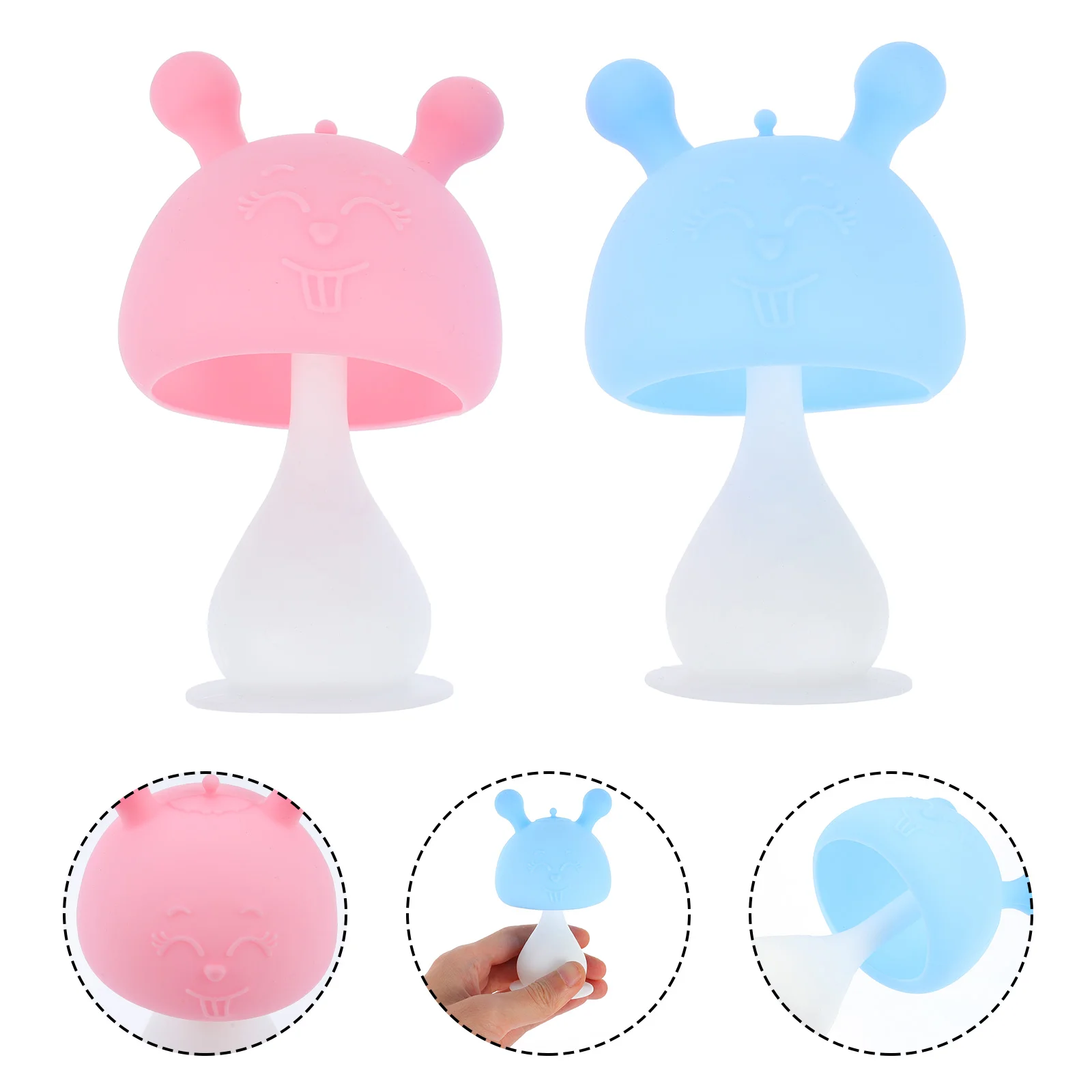 2 Pcs Toddler Pacifier Silicone Mushroom Teether Pain Relief Soother Baby Toy