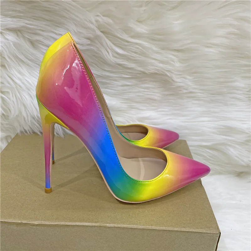 

Large size 45 women's high heels 8-12CM new narrow pointed party high heels colored patent leather women's pointed shoes