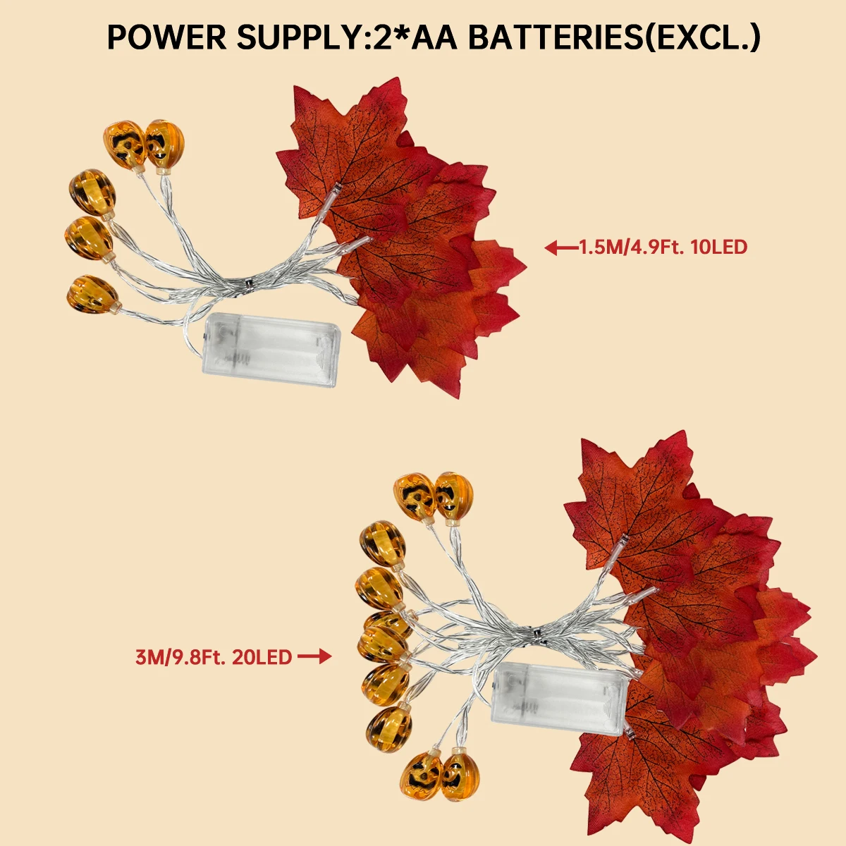 1 قطعة هالوين اليقطين و مابل ليف LED سلسلة أضواء الخريف مصباح للزينة بطارية تعمل للمنزل حفلة حديقة الخريف ديكور