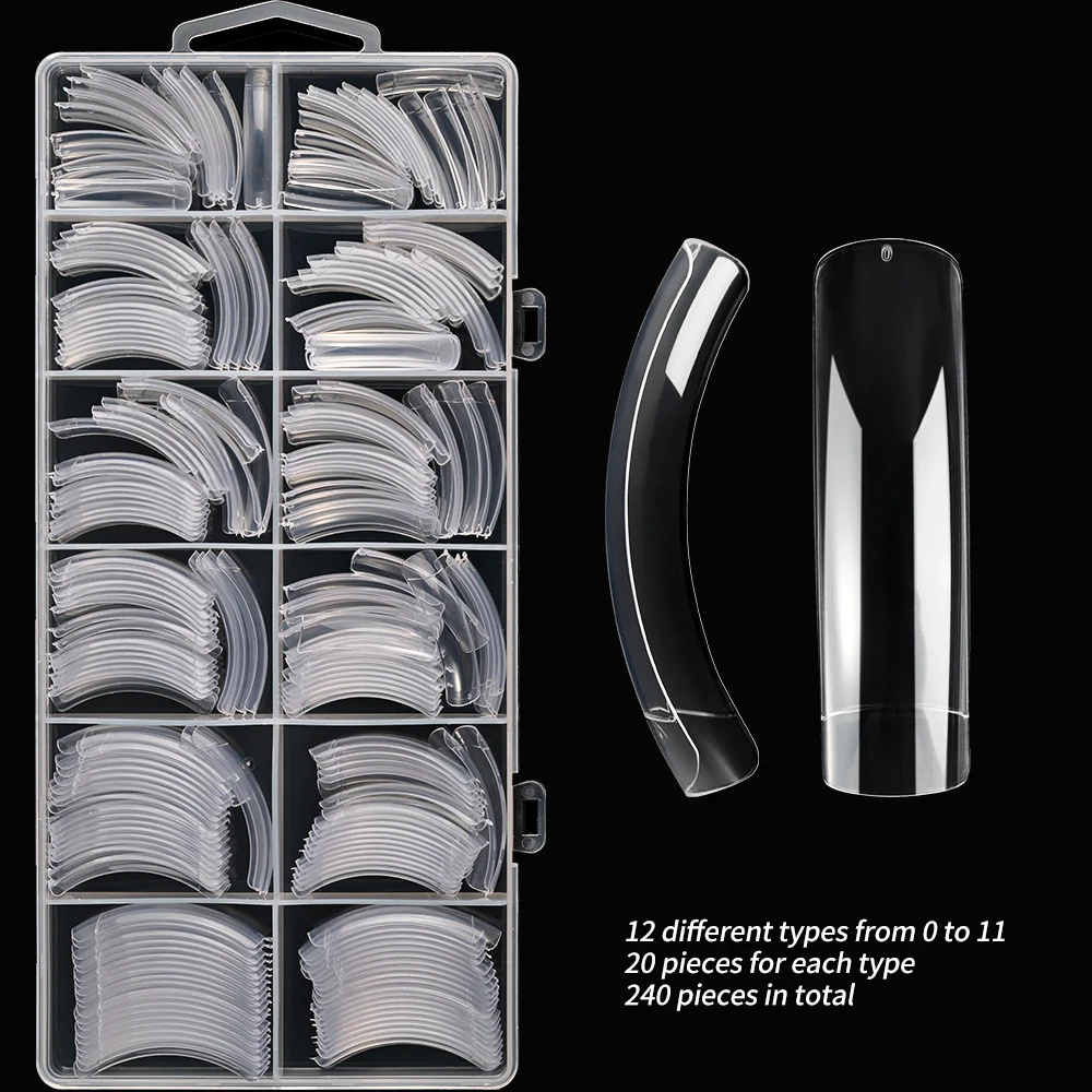 240pcs Extra-Long Curved Press on Nails Long Coffin Transparent/Natural French Fake Nails Extension DIY Salon Manicure Supply *&