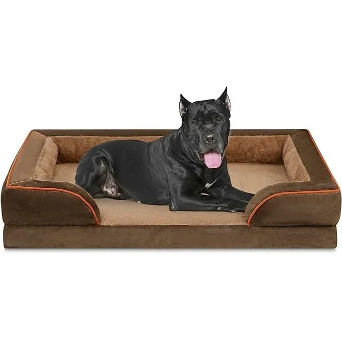 Large Orthopedic Foam Dog Bed Waterproof Cover Brown Comfortable Pet Sofa Bed Non-Slip Bottom Washable Reptiles Cooling Travel