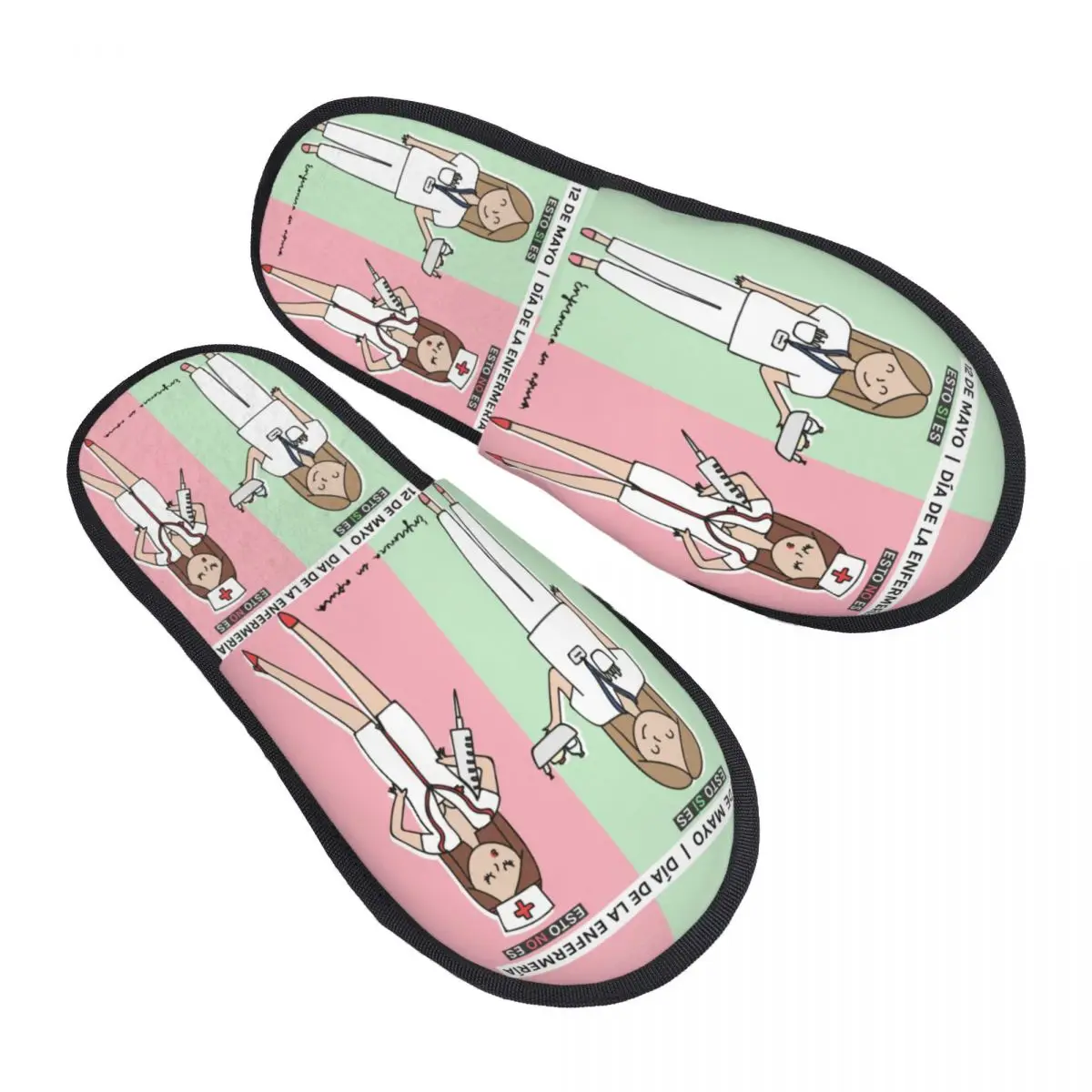 Custom Enfermera En Apuros Cartoon Doctor Nurse Memory Foam Slippers Women Cozy Warm House Slippers