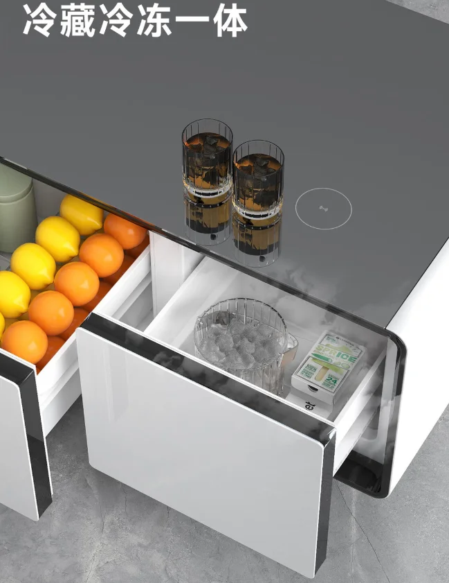 Smart Coffee Table, Refrigerator Coffee Table, 90L Fridge Freezer, Bluetooth Speaker, Wireless Charging, Led Light, Modern Table
