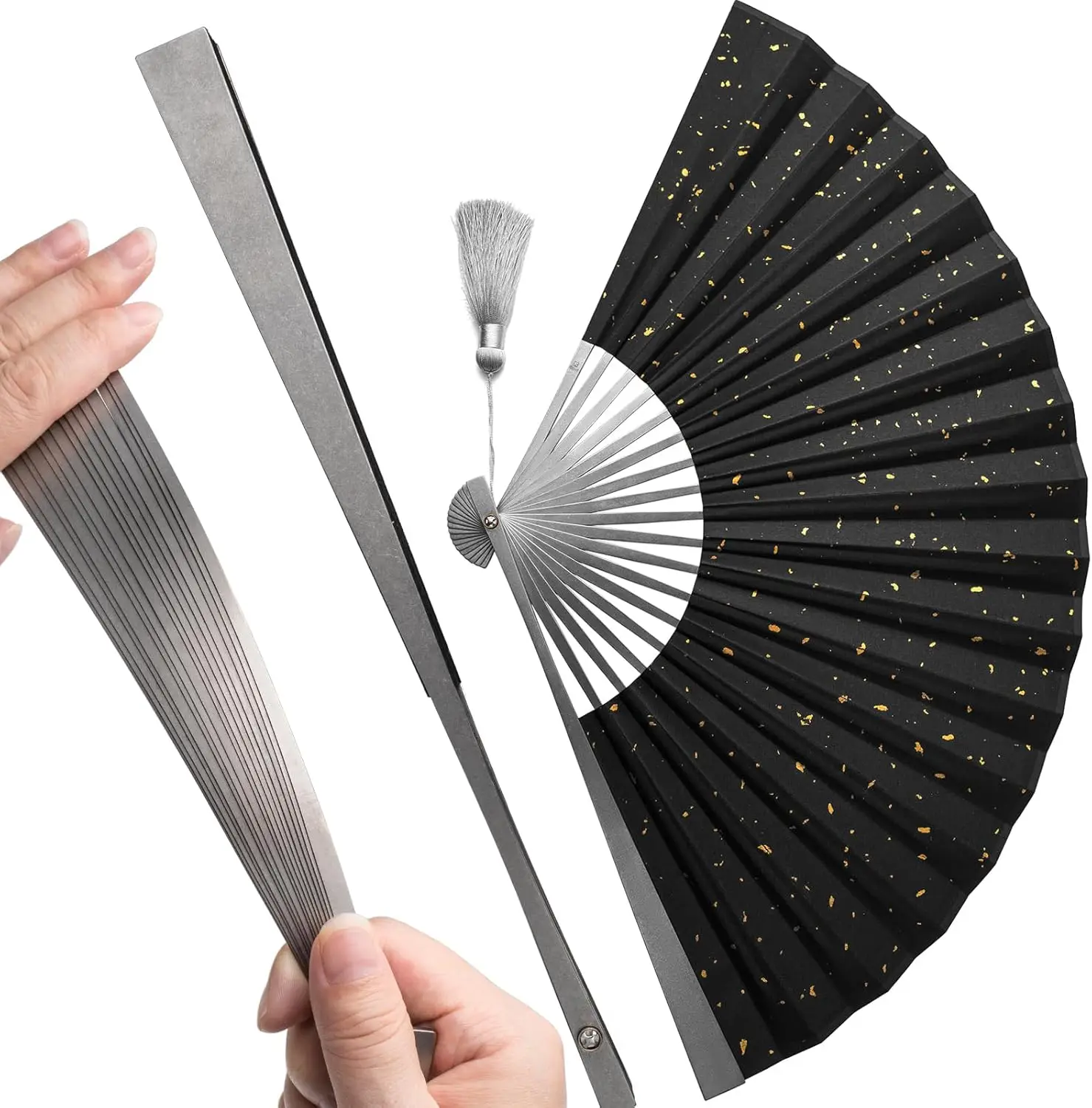 

TISUR Large Titanium Folding Hand Fan, Chinese Kung Fu Tai Chi Hand Fan Foldable Festival,Edc Gear and Gadgets For Men Every Day