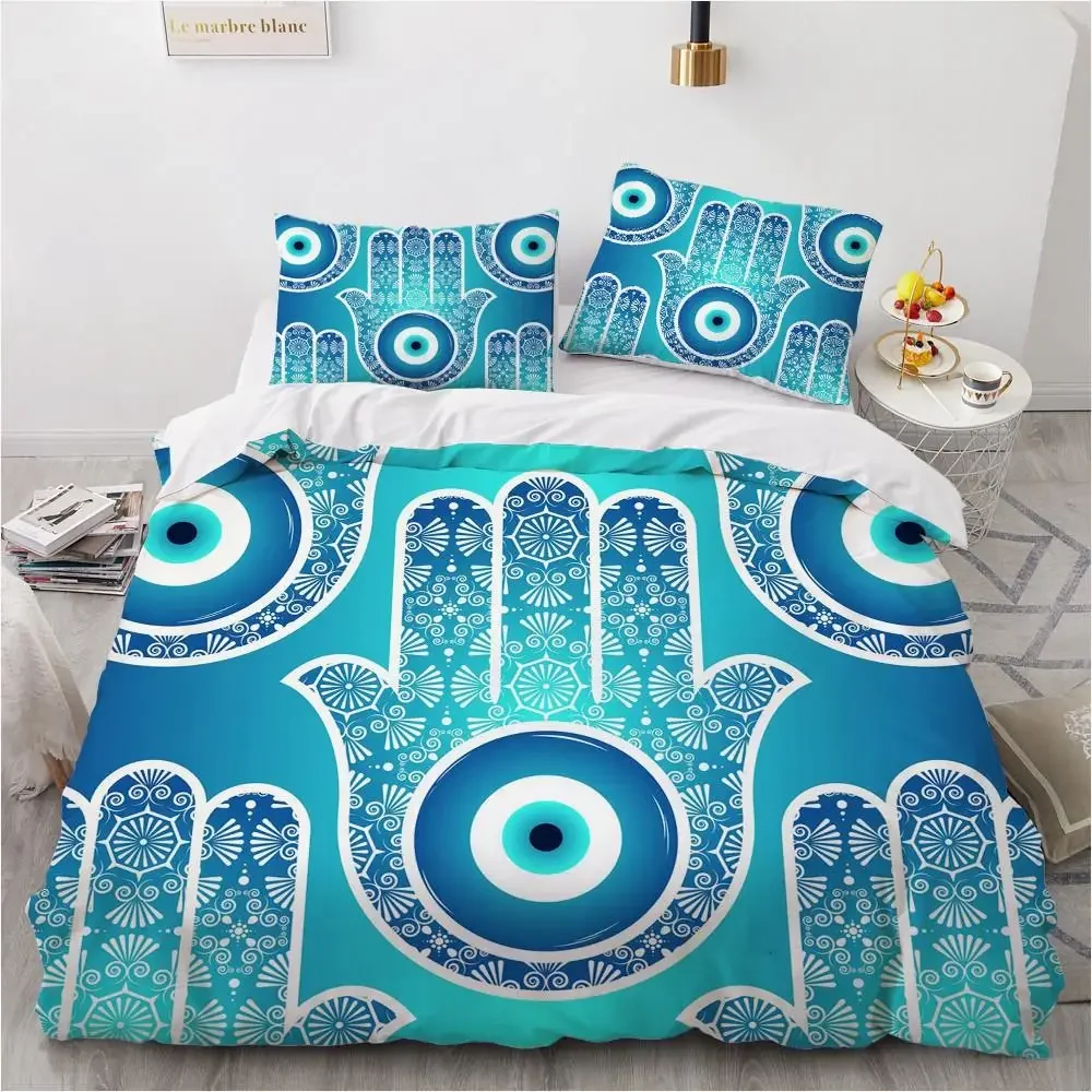 Mandala Duvet Cover Set Hamsa Hand With Inner Eye Evil Eyes Eastern Art Print Twin Bedding Set Teens King Polyester Quilt Cover