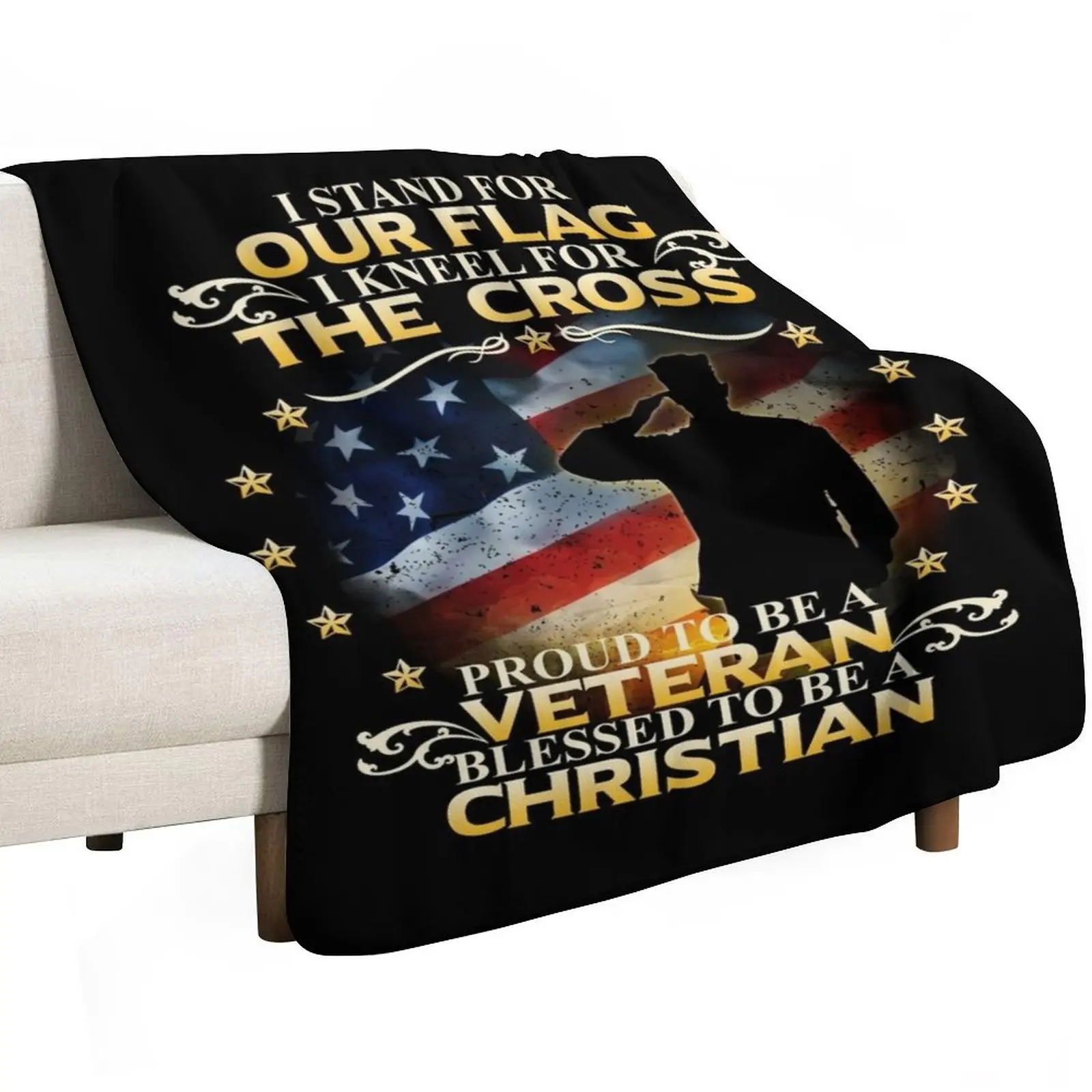 I Stand For Our Flag I Kneel For The Cross Christian Veteran Throw Blanket Decoratives Loose anime Luxury Throw Blankets
