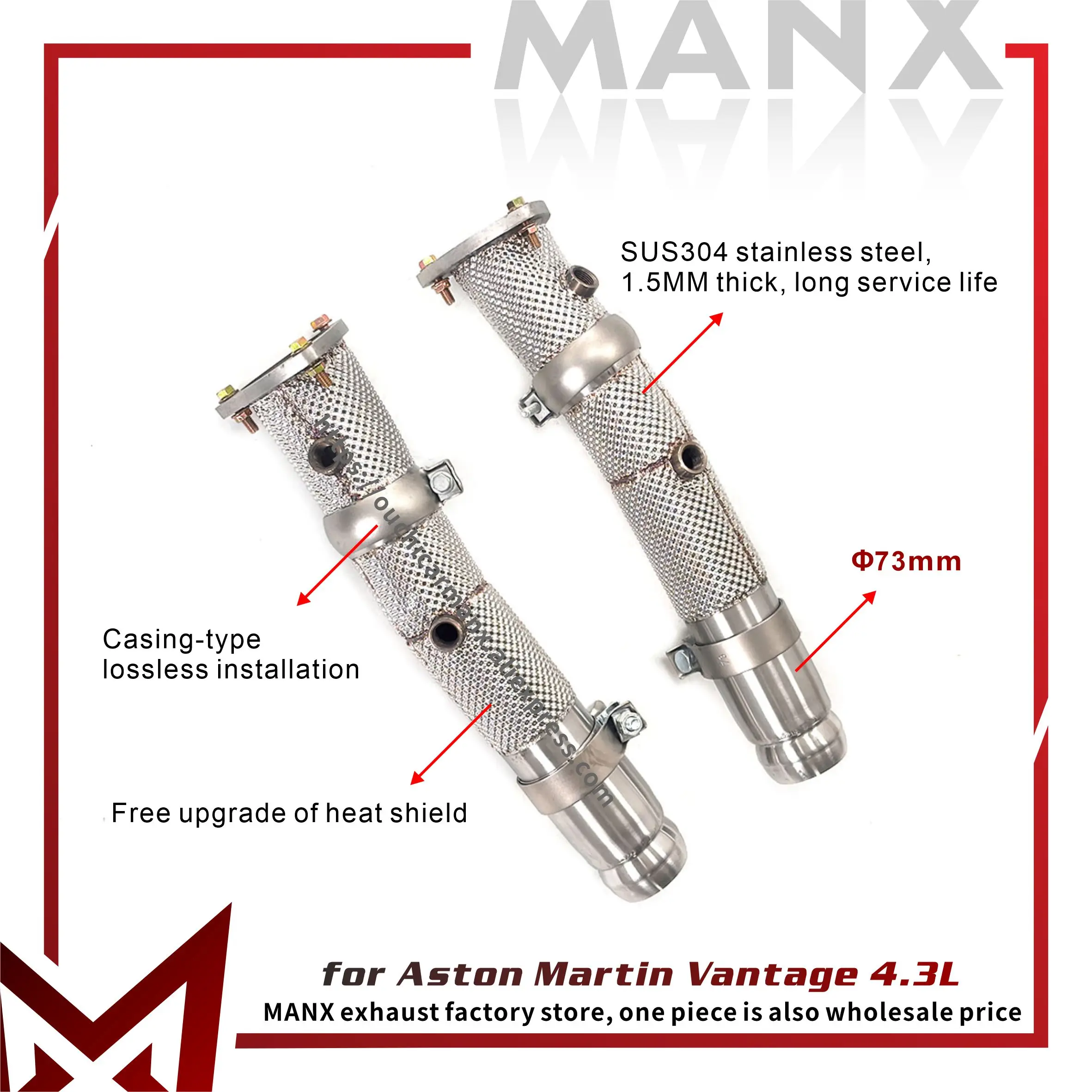 

MANX Resonant Tube for Aston Martin Vantage 4.3L Direct bolt installation Exhaust system High precision SS304 Heat shields
