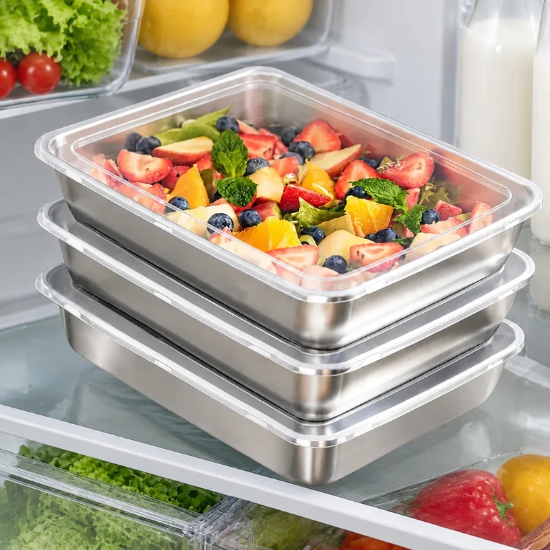 3-Piece Stainless Steel Food Storage Containers with Clear Lids, Leak-Proof Design for Kitchen and Outdoor Activities