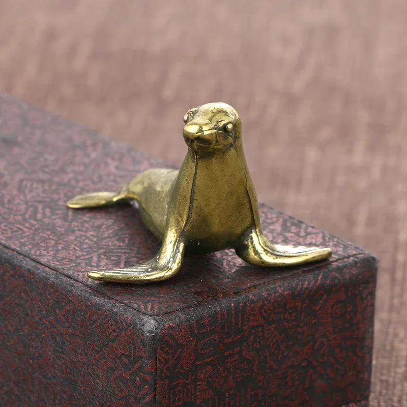 Sea Animal Seal Figurines Miniatures Retro Brass Office Desktop Crafts Ornament Gifts Home Decorations Living Room Accessories