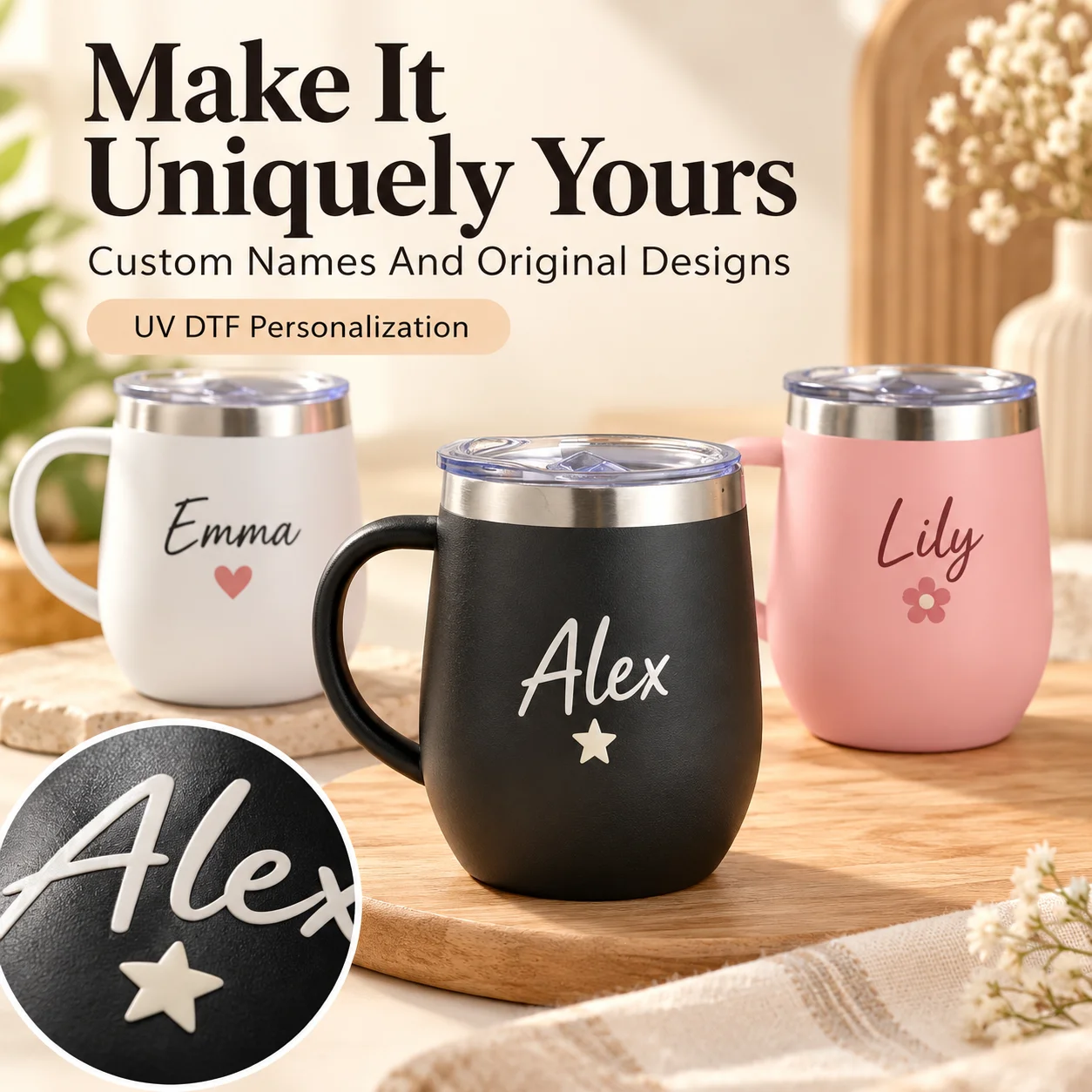 Custom Name Handled Mug Egg Shaped Stainless Steel Coffee Cup With Lid For Family Friends Christmas Presents Personalized Gift