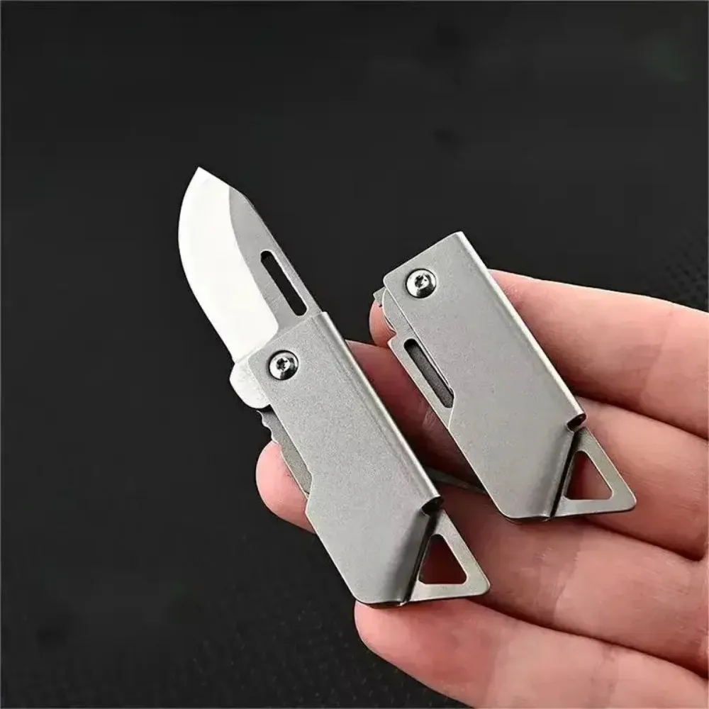 Stainless Steel Square Head Mini Folding Portable Express Package Opening Keychain Pendant Hanging Sleeve Pearl image 4