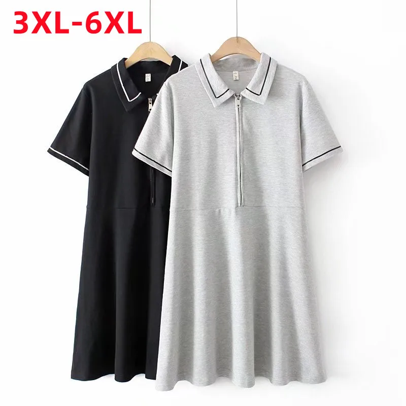 

New 2022 Ladies Summer Plus Size Pleated Dress For Women Large Short Sleeve Loose Black Gray Cotton Mini Dress 3XL 4XL 5XL 6XL