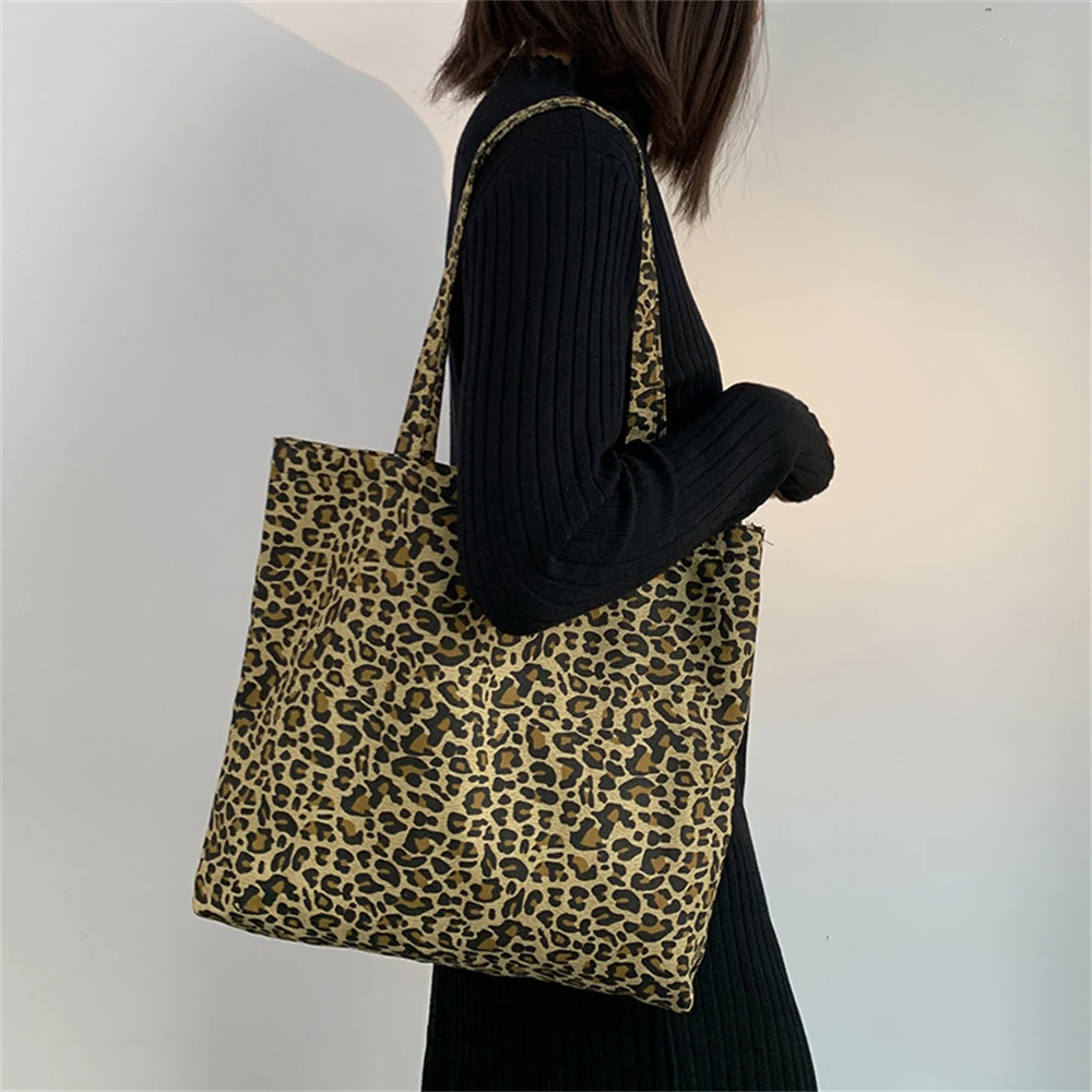 Ladies Leopard Print Shoulder Bag Fashion Canvas Bag Large Capacity Shopping Vintage Elegant Leisure Handbags Designer Cloth Bag