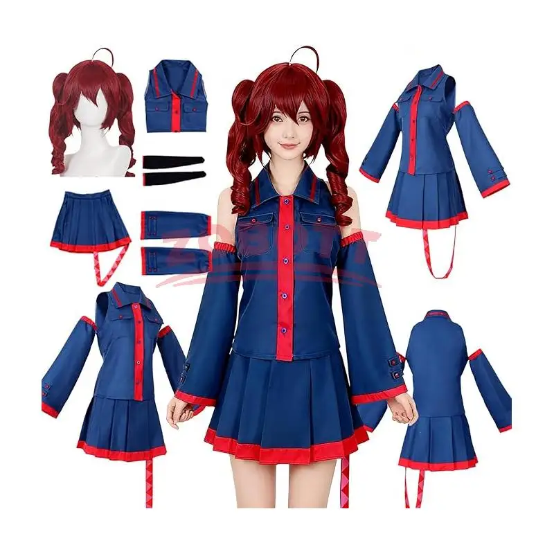 

Anime Kasane Teto Cosplay Costume Wig Women Girls Fancy Dress Cosplay Halloween Full Set Game Costumes