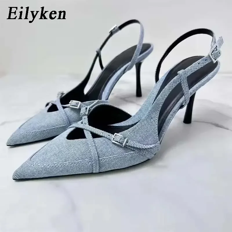 Eilyken Street Style Buckle Strap Women Pumps Pointed Toe Thin High Heels Banquet Slingback Party Shoes Zapatos De Mujer