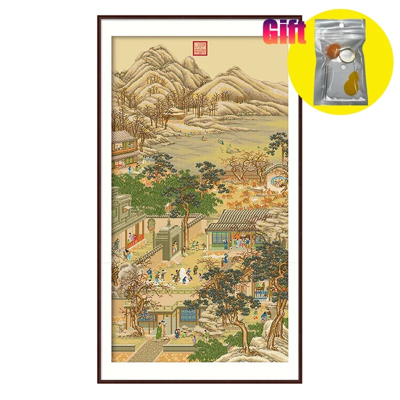 Spring Cross Stitch Complete Kit Printed on Fabric Emperor Yongzheng of the Qing Dynasty in Ancient China Christmas Decoration