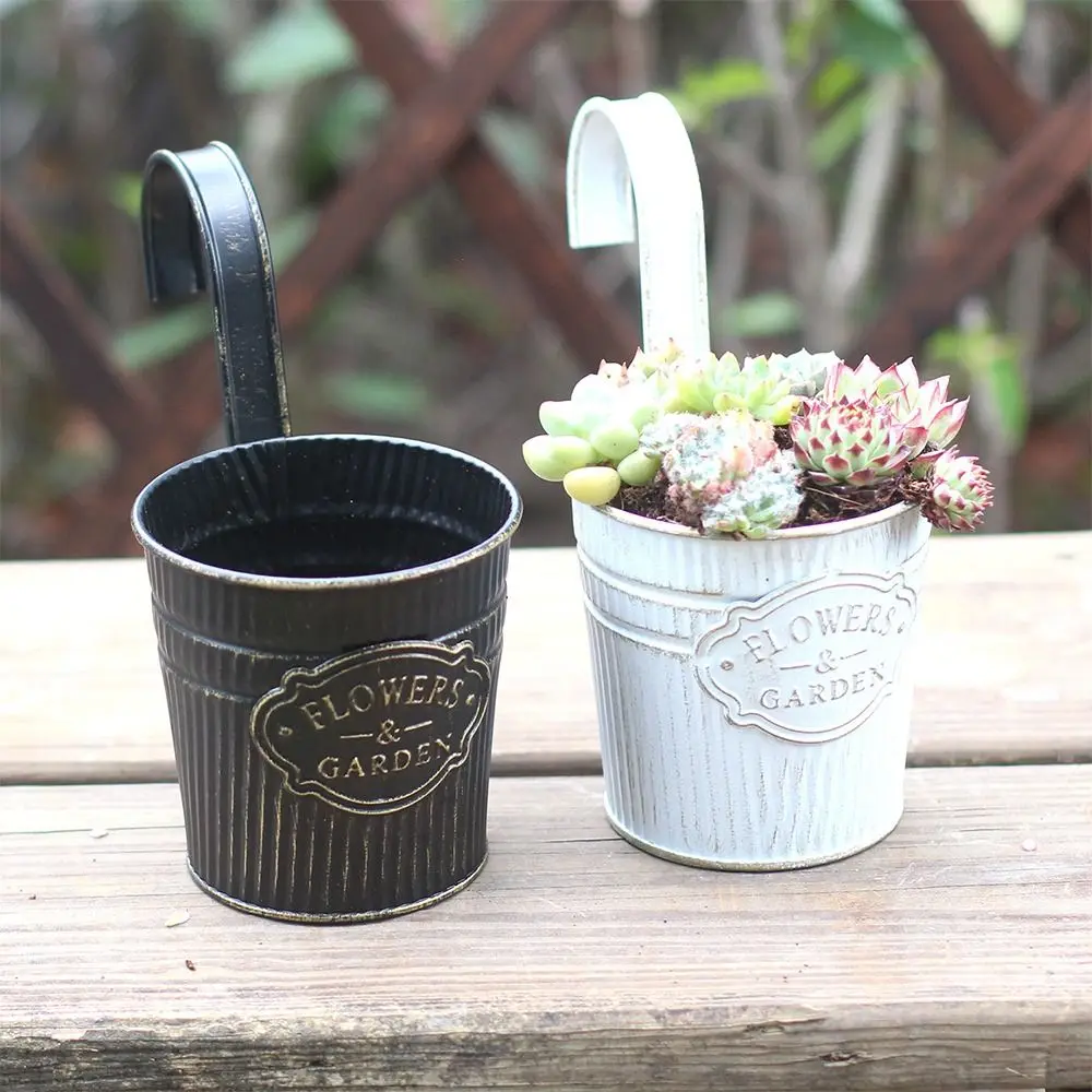 Wall Mounted Hanging Flowerpot Black White Hanging Pots Garden Flower Pot Iron Detachable Hook Hanger Box Planter