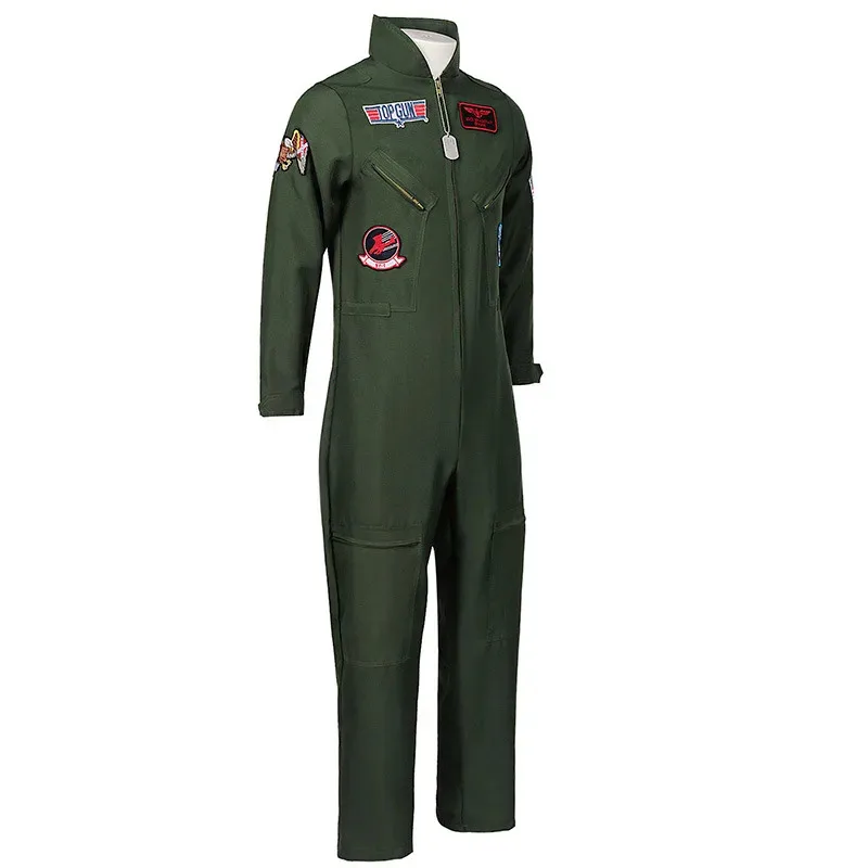 Adult Kids Pilot Costume Air Force Flight Suit Roleplay Dress Up with Aviator Accessories Men Army Green Military Pilot Jumpsuit
