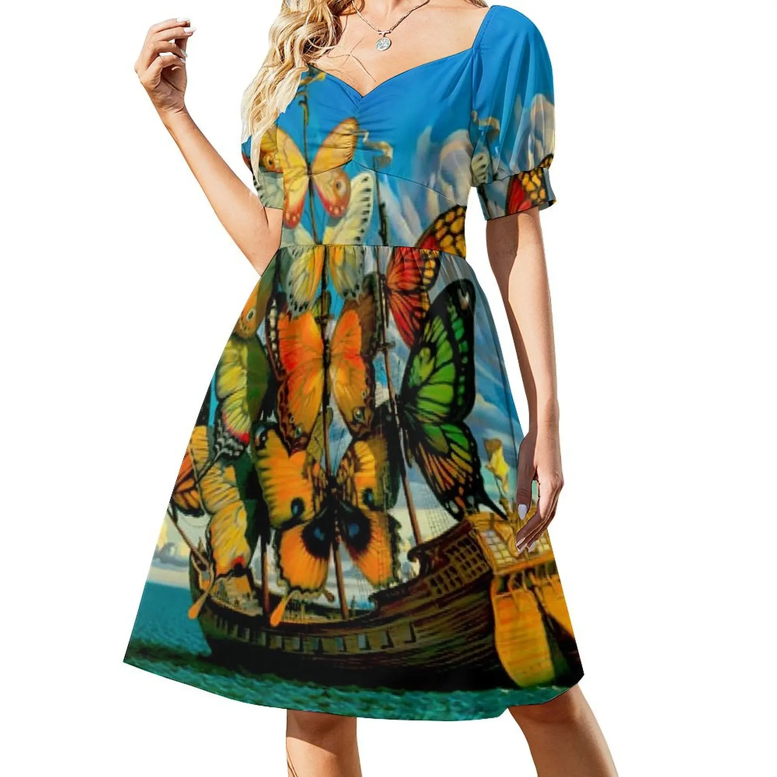 

BUTTERFLY SHIP : Vintage Surreal Abstract Fantasy Print Short Sleeved Dress women's summer dress 2025 Dress