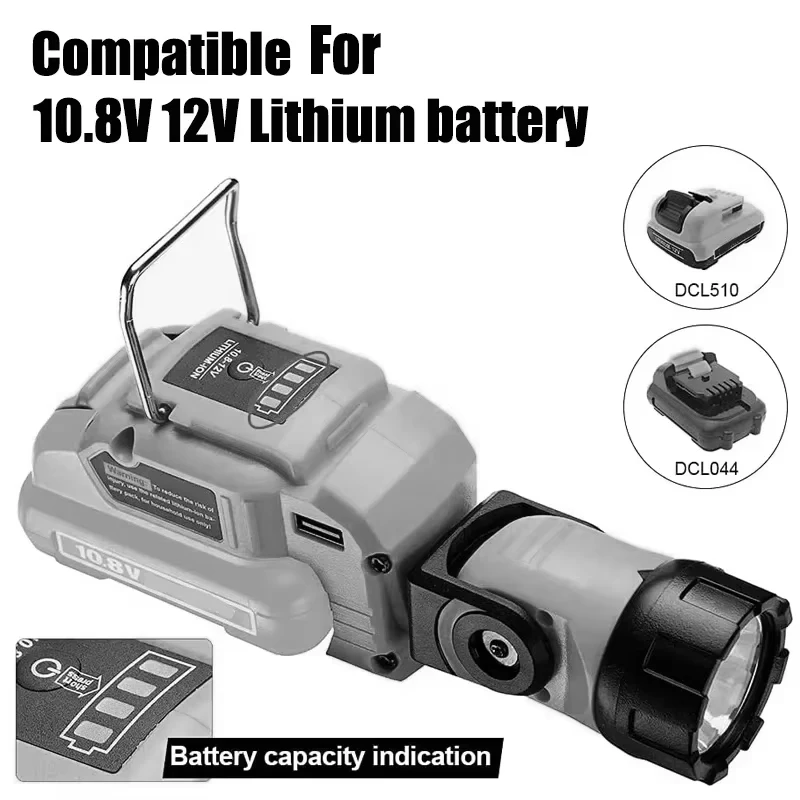

Светодиодный рабочий фонарь-прожектор, замена для аккумуляторов Dewalt 10.8V-12V Li-ion, перезаряжаемый, для наружных работ