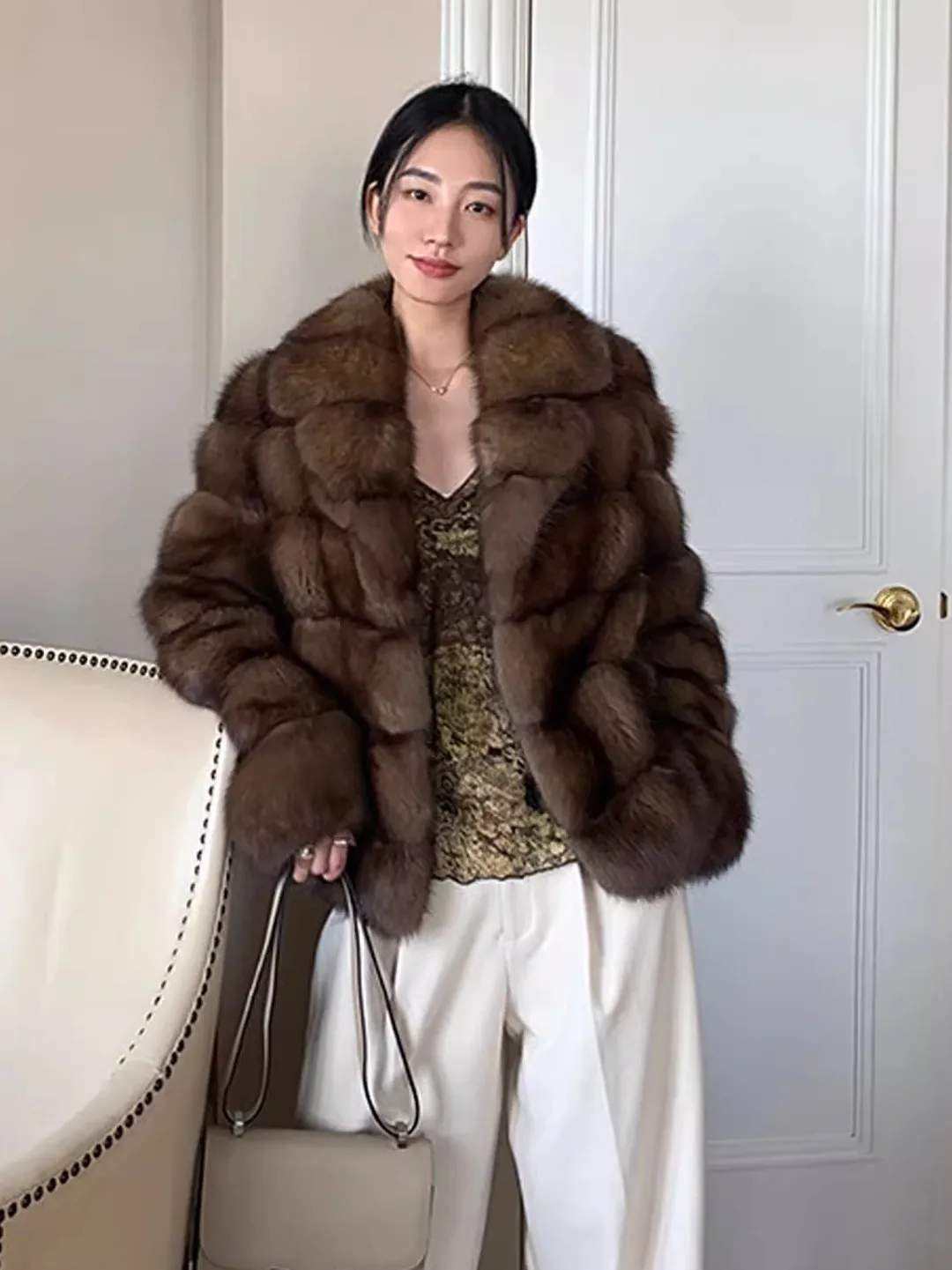

Young Sle Mid-Length Artificial Fur Coat Purple Winter Outerwear Eco-friendly Loose Fit Luxury Faion for Women