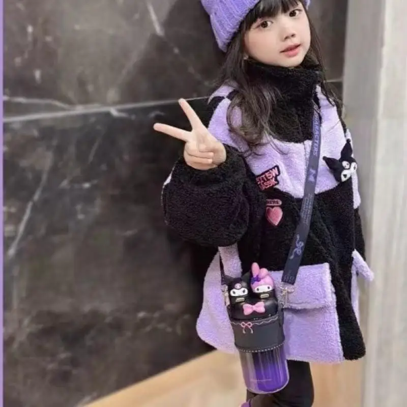 2023 Sanrio Mädchen Jacke Baumwolle Jacke Plüsch Wind jacke Kuromi Cartoon Kinder verdickte warme modische süße Kleidung Geschenk