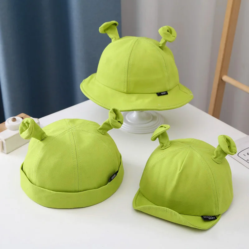 

Cartoon Baby Baseball Cap Green Fun Children's Ear Bucket Hat Spring and Summer Toddler Fisherman Hat Knit Hat
