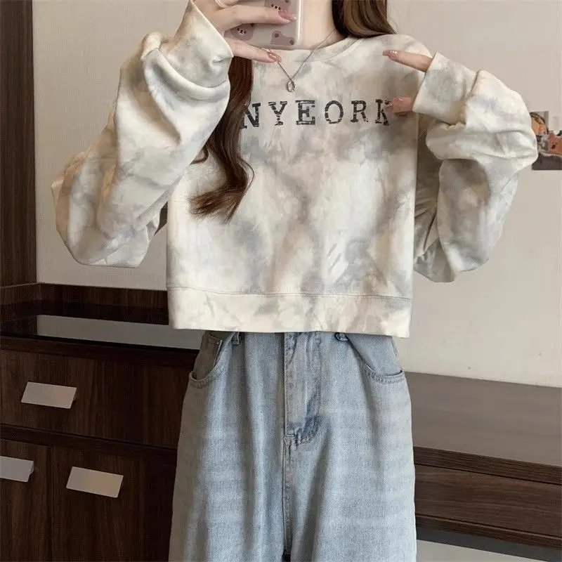 

Femme Spring Korean Casual Simplicity Printing Color Blocking O-neck Pullovers Women Clothing All-match Fashionable Letter Tops