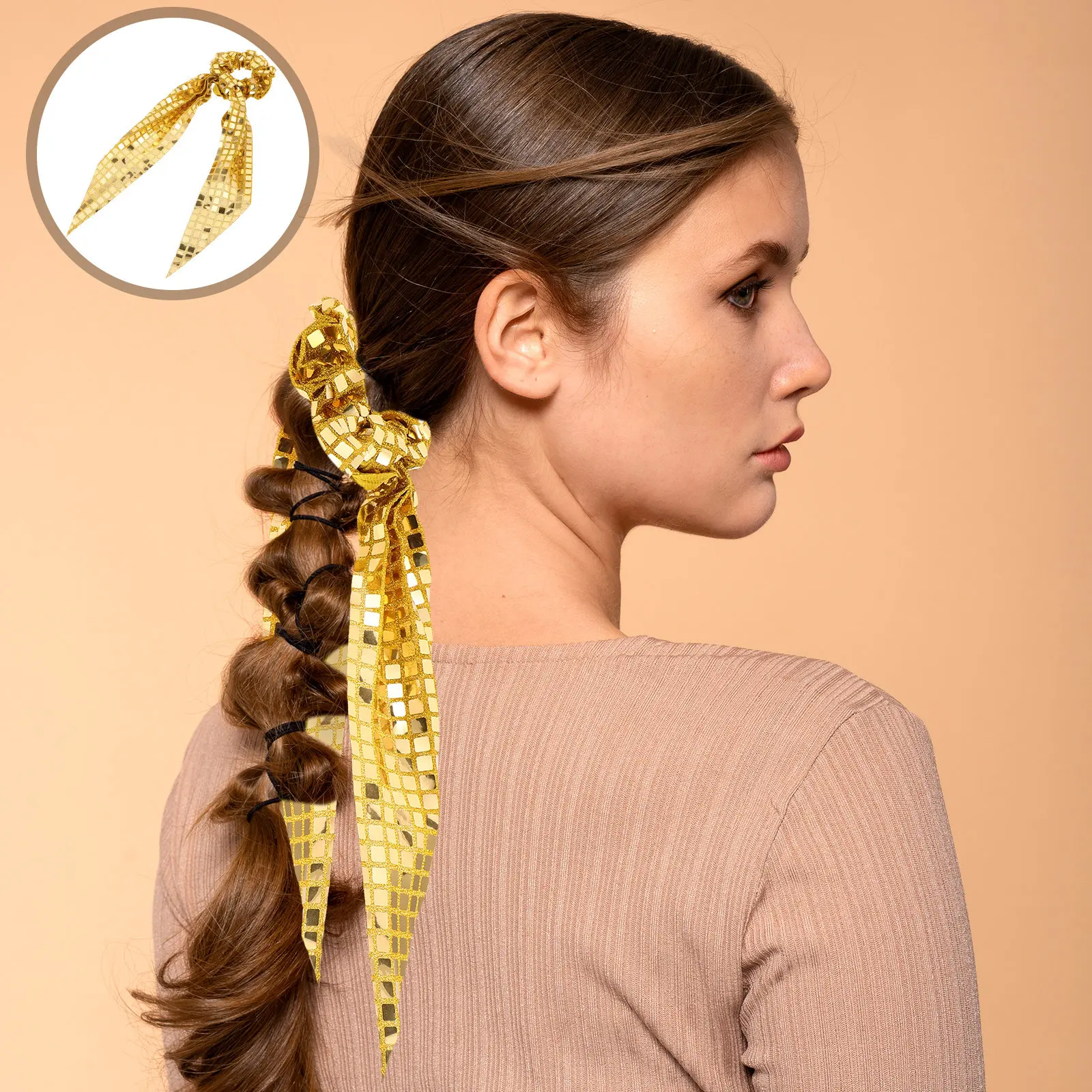 

Glitter Sequin Bow Hair Scrunchies Elegant Bowknot Ponytail Holders Ribbon Tails Sparkly Hair Accessories Party Daily Wear