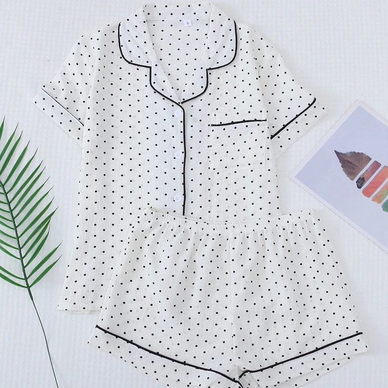 

Женский повседневный однотонный пижамный комплект из 2 предметов, топ с короткими рукавами и лацканами, мягкие эластичные шорты для летней одежды для дома и сна